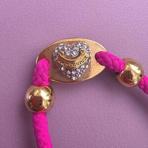 Juicy Couture Hot Pink Cord Bracelet Gold Tone Rhinestone Heart Y2K McBling